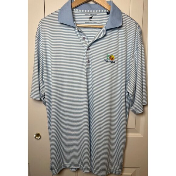 Horn Legend Mens Striped Polo Shirt Blue White Short Sleeve Golf Shirt, Large - Picture 1 of 11